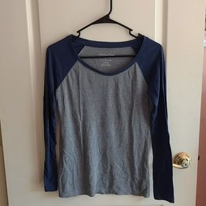 American Eagle Grey and Navy Baseball Tee
